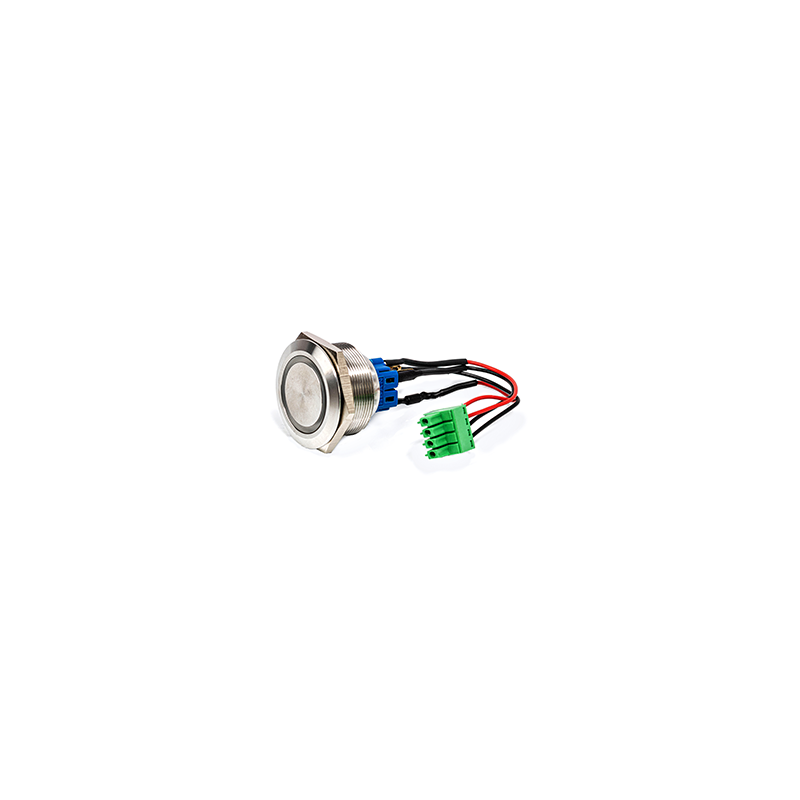 PULSADOR ANTIVANDALICO ACERO INOX DN30 1NO+1NC ARO LED ROJO 24VAC- cable + conector + diodo