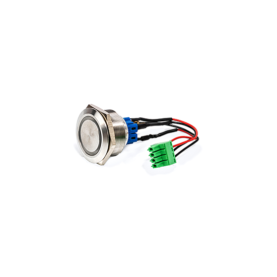 PULSADOR ANTIVANDALICO ACERO INOX DN30 1NO+1NC ARO LED ROJO 24VAC- cable + conector + diodo