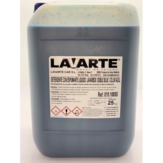 DETERGENTE CON ESPUMANTE LIQUIDO LAVARBOX DOBLE BLUE - COLOR AZUL (GARRAFAS DE 25 KG.).